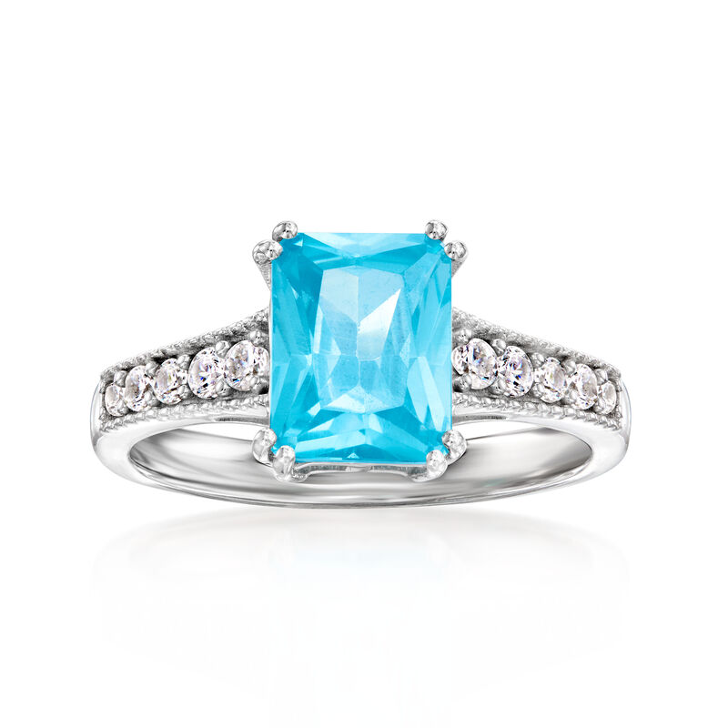 2.70 Carat Simulated Swiss Blue Topaz and .20 ct. t.w. CZ Ring in Sterling Silver image number 0