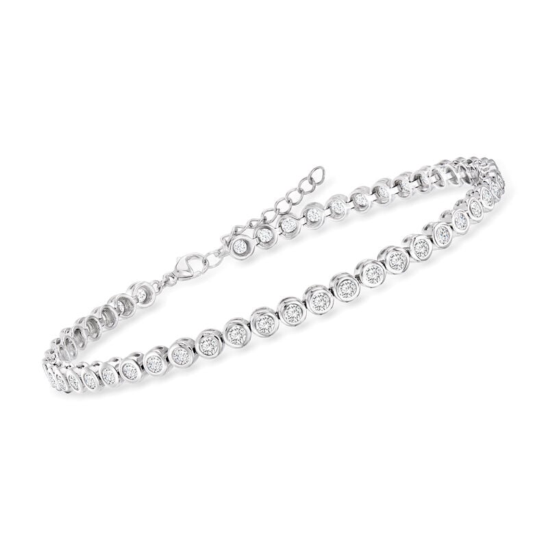 4.70 ct. t.w. Bezel-Set CZ Tennis Anklet in Sterling Silver. 9&quot; image number 2