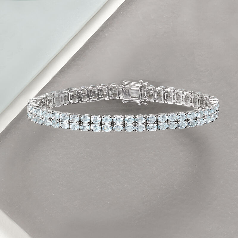 13.00 ct. t.w. Aquamarine Two-Row Tennis Bracelet in Sterling Silver image number 2