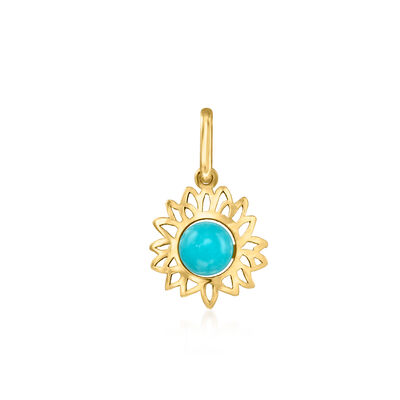 Turquoise Sunflower Pendant in 10kt Yellow Gold