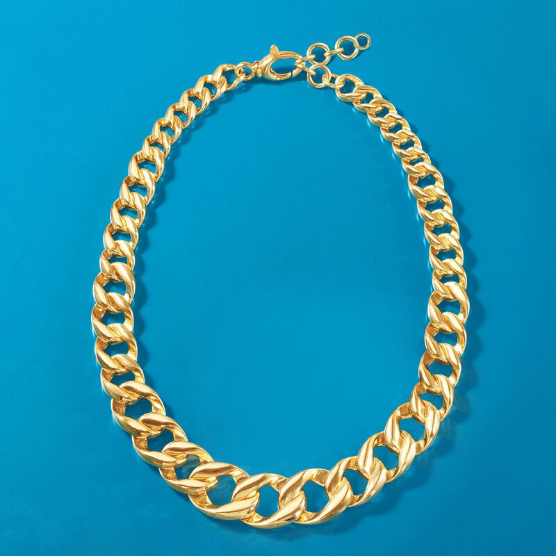 Italian Andiamo 14kt Yellow Gold Graduated Curb-Link Necklace image number 2