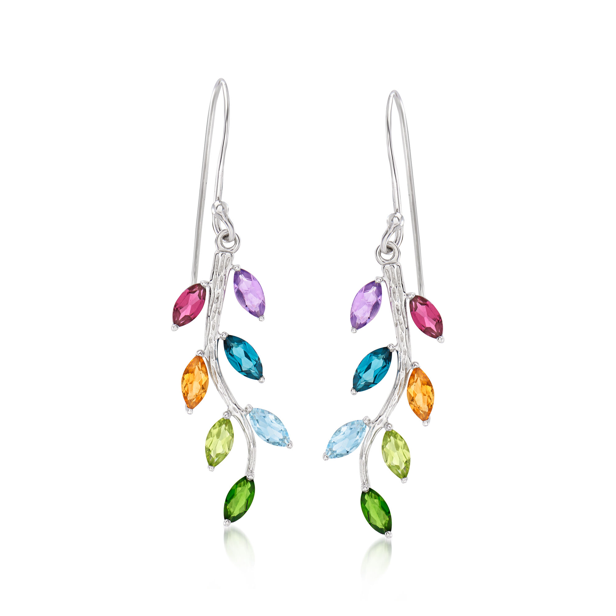 3.10 ct. t.w. Multi-Gemstone Vine Drop Earrings in Sterling