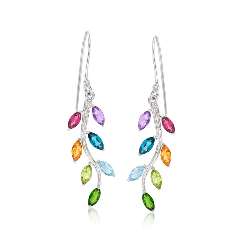 3.10 ct. t.w. Multi-Gemstone Vine Drop Earrings in Sterling Silver  image number 0