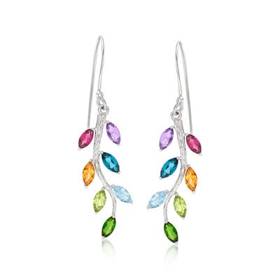 3.10 ct. t.w. Multi-Gemstone Vine Drop Earrings in Sterling Silver