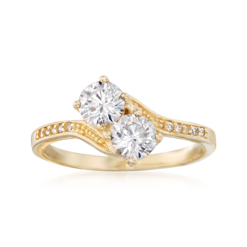 1.00 ct. t.w. CZ Two-Stone Ring in 14kt Gold Over Sterling image number 0