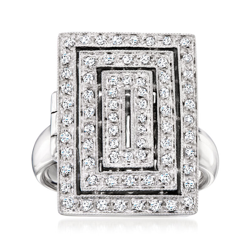 C. 1980 Vintage .75 ct. t.w. Diamond Locket Ring in 14kt White Gold. Size 6 image number 0