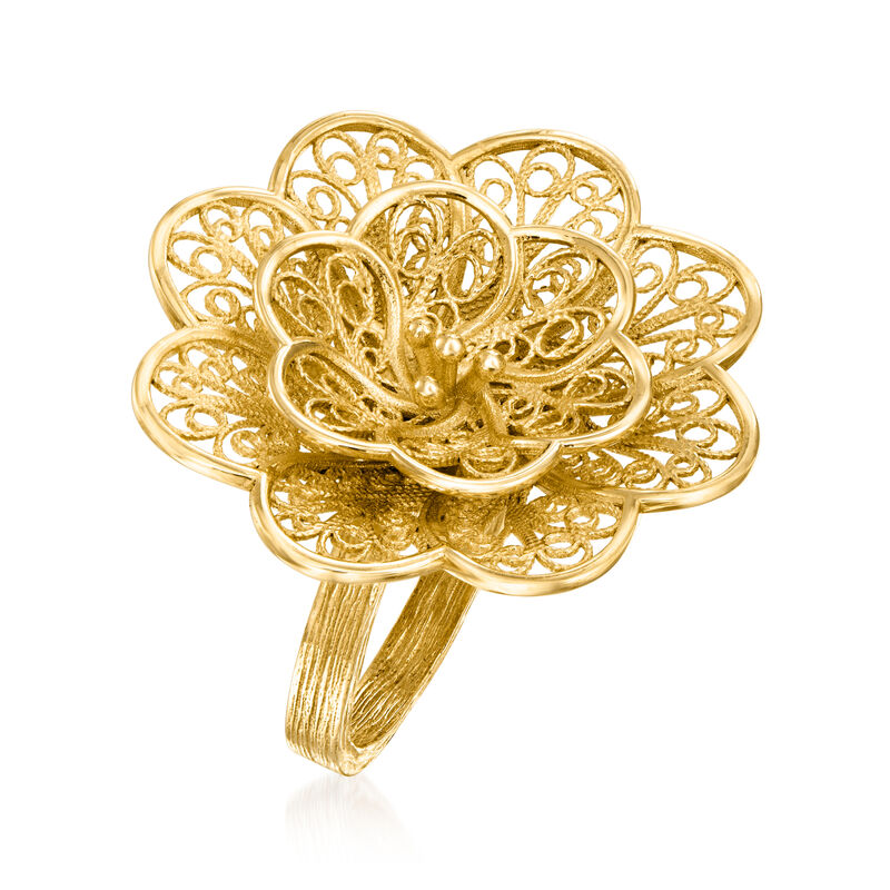 18kt Gold Over Sterling Floral Filigree Ring. Size 8 image number 2