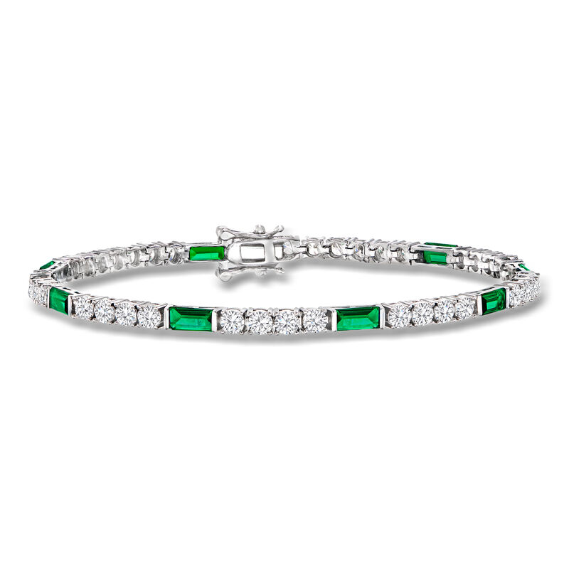 3.70 ct. t.w. CZ and 3.20 ct. t.w. Simulated Emerald Tennis Bracelet in Sterling Silver image number 0