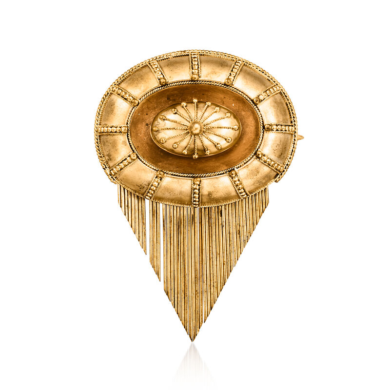 C. 1900 Vintage 15kt Yellow Gold Oval Mourning Pin with Fringe  image number 0