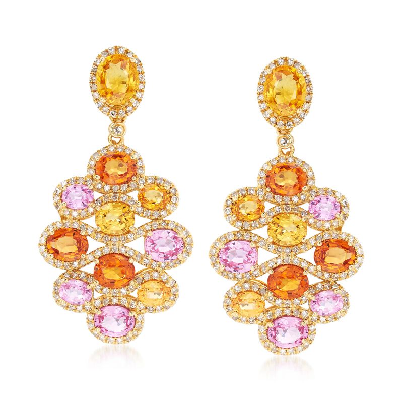 8.70 ct. t.w. Multicolored Sapphire and 1.00 ct. t.w. Diamond Drop Earrings in 18kt Yellow Gold image number 0