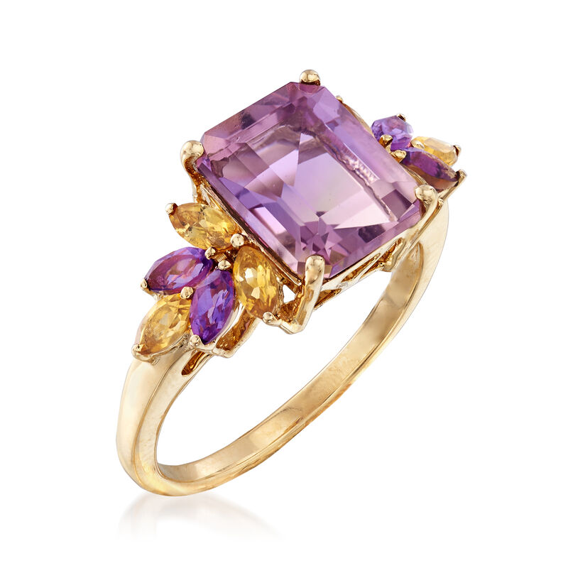 2.50 Carat Ametrine Floral Ring with Citrines and Amethysts in 14kt Yellow Gold image number 2
