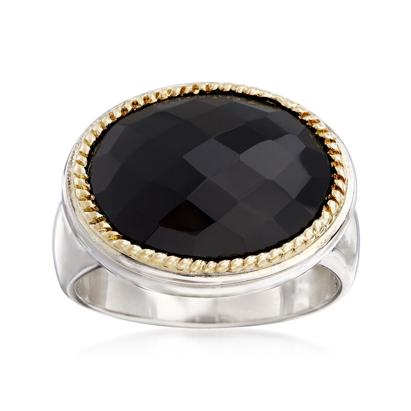 Black Onyx Ring in Sterling Silver with 14kt Yellow Gold image number 0
