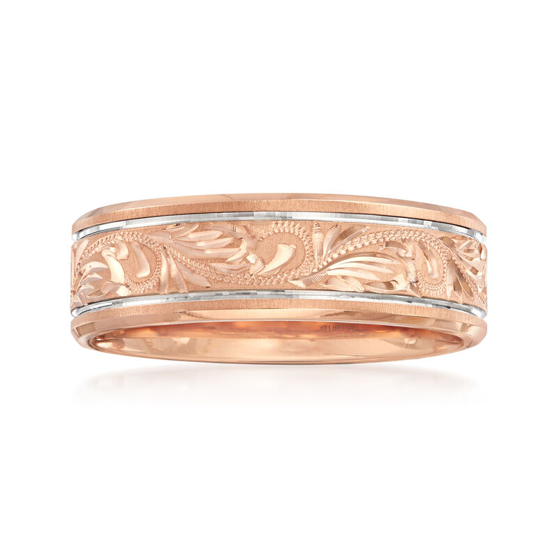 Men's 7mm 14kt Rose Gold Engraved Wedding Band image number 0