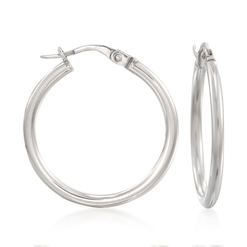 Roberto Coin 2mm 18kt White Gold Hoop Earrings. 1&quot; image number 0