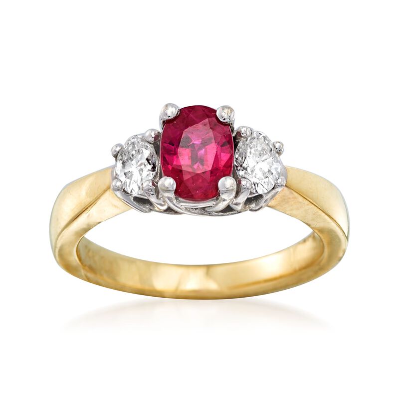 C. 1990 Vintage 1.00 Carat Ruby and .40 ct. t.w. Diamond Ring in 14kt Two-Tone Gold. Size 6.5 image number 0