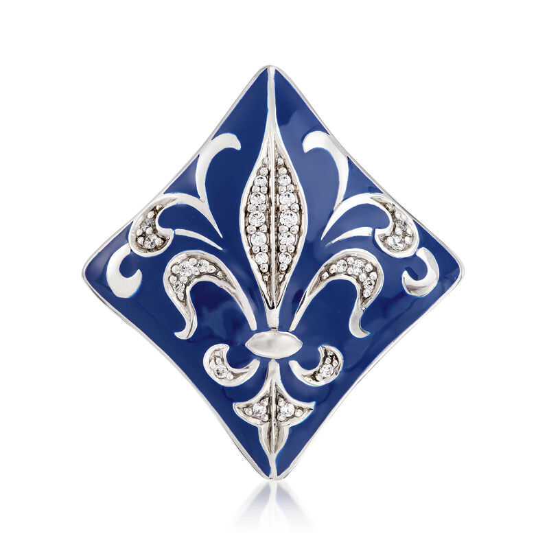 Belle Etoile "Josephine" Blue Enamel and .39 ct. t.w. CZ Ring in Sterling Silver. Size 6 image number 0