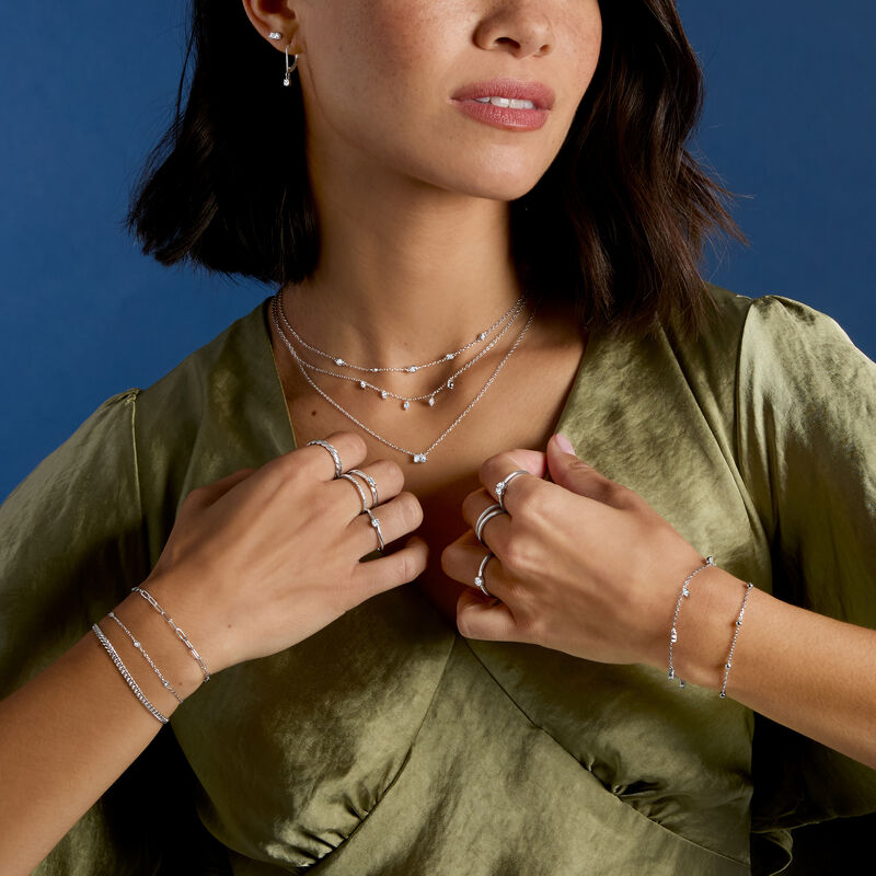 Sterling Silver Jewelry Set: Curb-Link, Paper Clip Link and Bead-Chain Bracelets image number 6