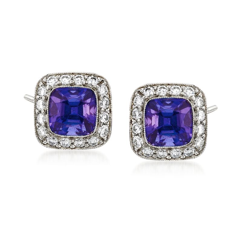 C. 1990 Vintage Tiffany Jewelry 2.50 ct. t.w. Tanzanite and .75 ct. t.w. Diamond Stud Earrings in Platinum image number 0