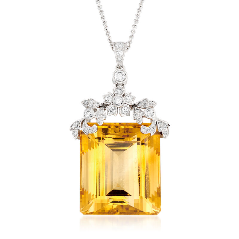 C. 1990 Vintage 48.50 Carat Citrine and .73 ct. t.w. Diamond Necklace in 14kt White Gold image number 0