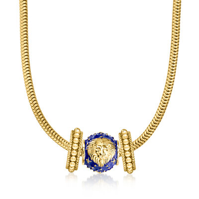 Blue Enamel Zodiac Bead Charm in 18kt Gold Over Sterling