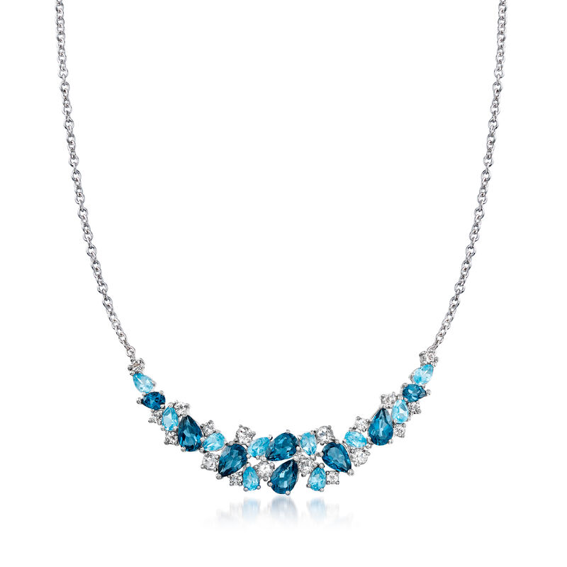 12.25 ct. t.w. London, Swiss Blue and White Topaz Collar Necklace in Sterling Silver image number 0