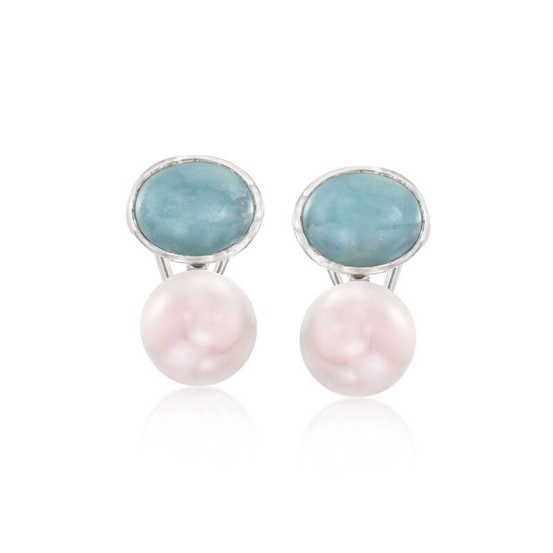 11.5-12mm Cultured Pearl and 10.00 ct. t.w. Aquamarine Earrings in Sterling Silver image number 0