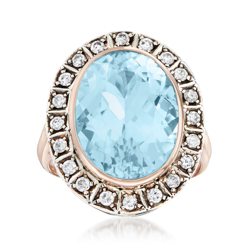 C. 1950 Vintage 12.75 Carat Sky Blue Topaz and .50 ct. t.w. Diamond Cocktail Ring in Sterling Silver and 14kt Yellow Gold image number 0