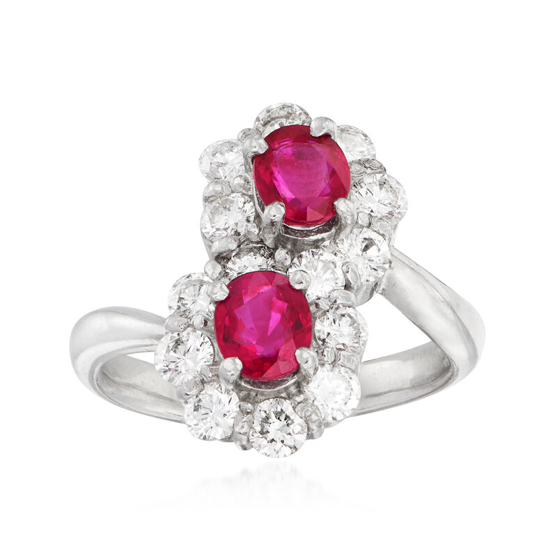 C. 1990 Vintage 1.61 ct. t.w. Ruby and 1.17 ct. t.w. Diamond Bypass Ring in Platinum image number 0