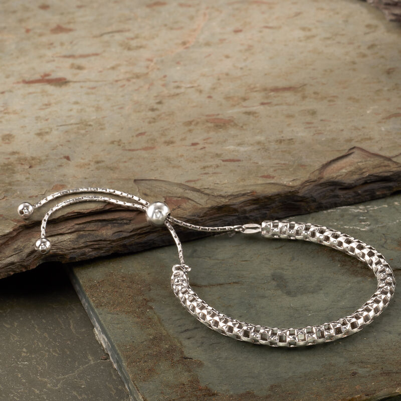 Italian Sterling Silver Mesh Bolo Bracelet image number 2