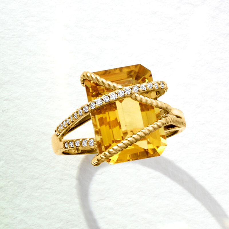 7.00 Carat Citrine and .15 ct. t.w. Diamond Ring in 14kt Yellow Gold image number 5