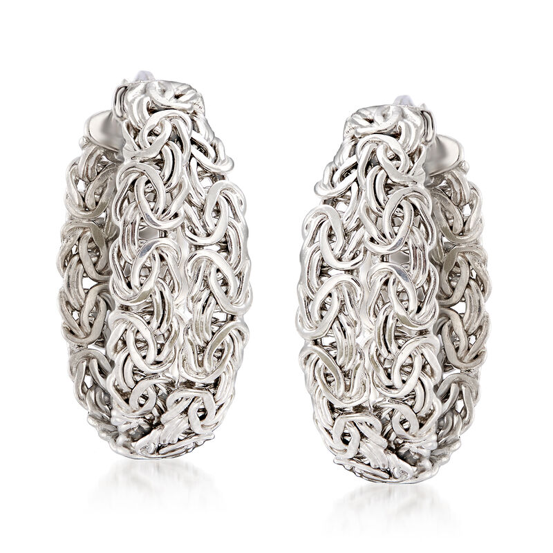 Sterling Silver Byzantine Crisscross Hoop Earrings. 7/8&quot; image number 2