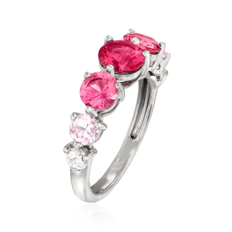 2.20 ct. t.w. Pink Simulated Sapphire and .20 ct. t.w. CZ Ring in Sterling Silver image number 2