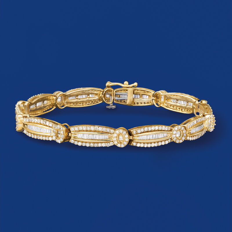 3.00 ct. t.w. Baguette and Round Diamond Bracelet in 14kt Yellow Gold image number 2