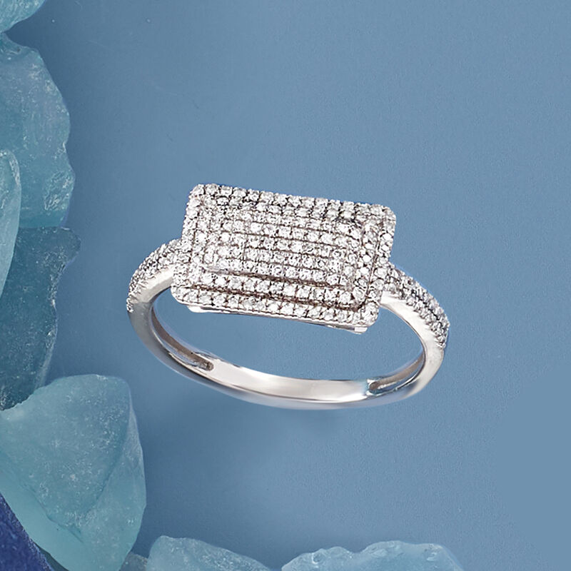 .25 ct. t.w. Pave Diamond Rectangle Ring in 14kt White Gold image number 3