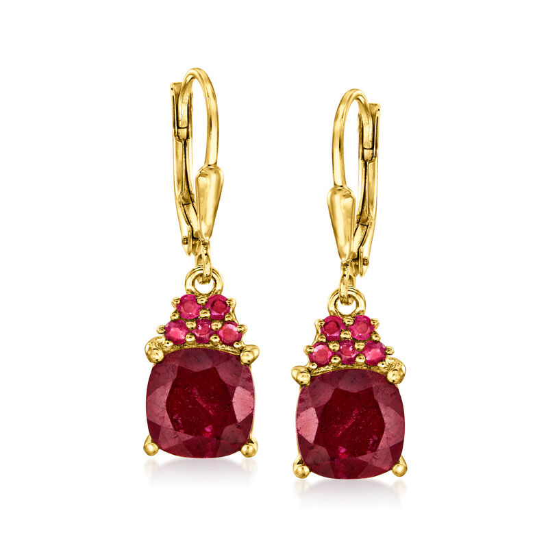 5.30 ct. t.w. Ruby Drop Earrings in 18kt Gold Over Sterling  image number 0