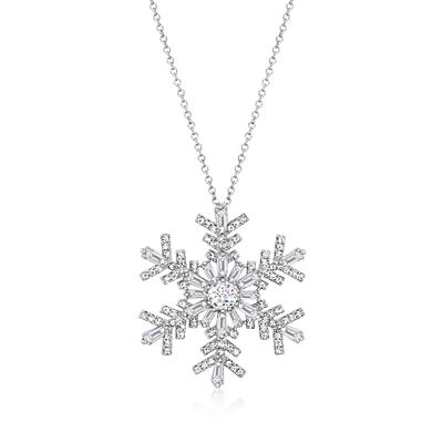 2.40 ct. t.w. CZ Snowflake Pendant Necklace in Sterling Silver