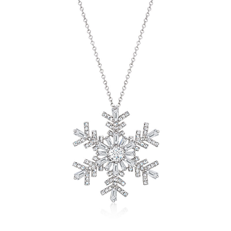 2.40 ct. t.w. CZ Snowflake Pendant Necklace in Sterling Silver. 16" image number 1