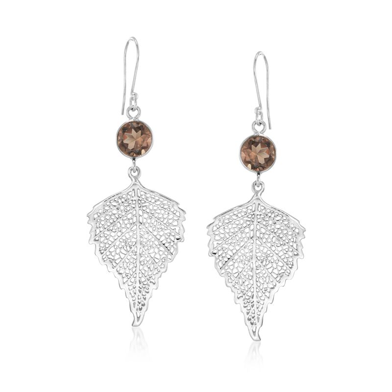 4.00 ct. t.w. Smoky Quartz Leaf Drop Earrings in Sterling Silver image number 0