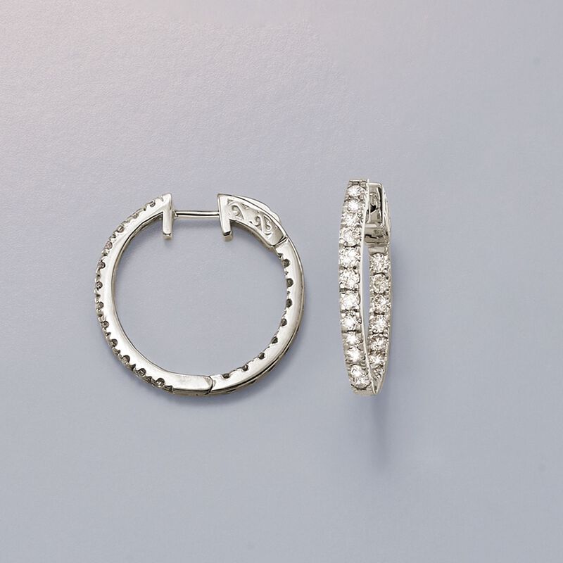 1.50 ct. t.w. Diamond Inside-Outside Hoop Earrings in 14kt White Gold. 3/4&quot; image number 5