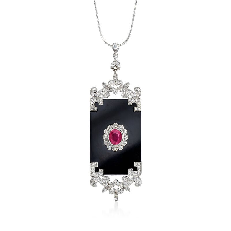 Black Onyx Pendant with Ruby and Diamonds in 18kt White Gold image number 0