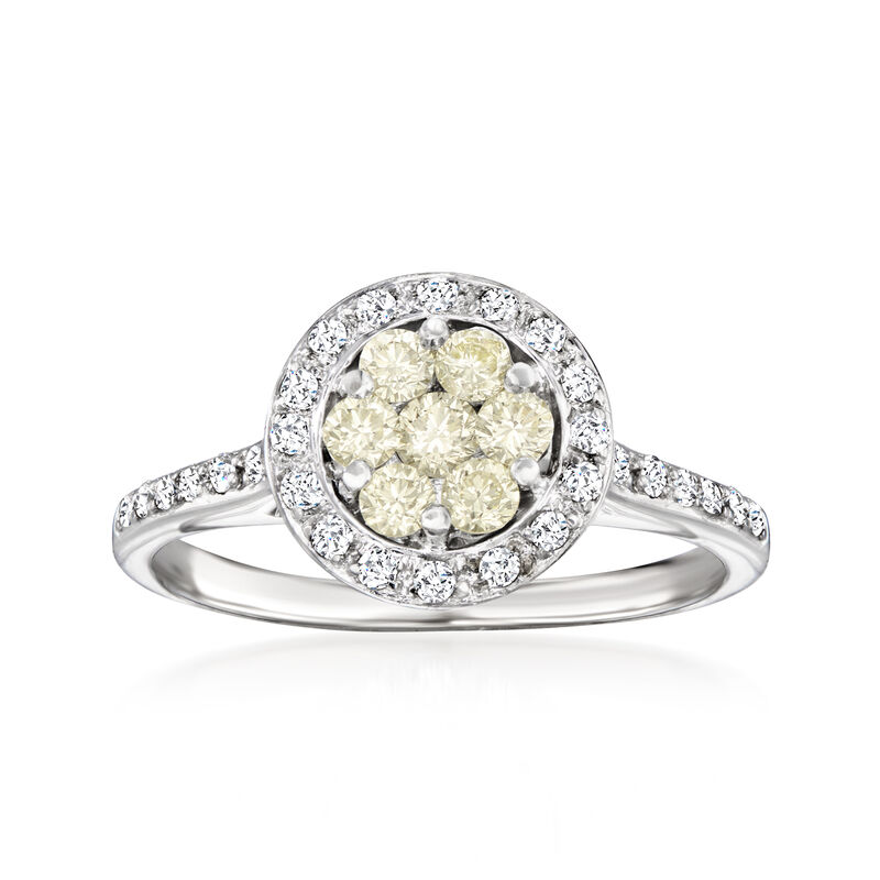 C. 1990 Vintage .73 ct. t.w. Yellow and White Diamond Cluster Ring in 18kt White Gold. Size 6 image number 0
