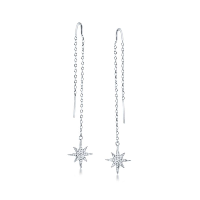 .40 ct. t.w. CZ Starburst Threader Drop Earrings in Sterling Silver image number 0
