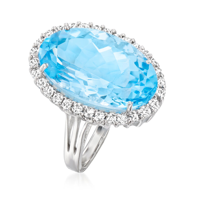 14.00 Carat Swiss Blue Topaz and .95 ct. t.w. White Topaz Ring in Sterling Silver image number 2