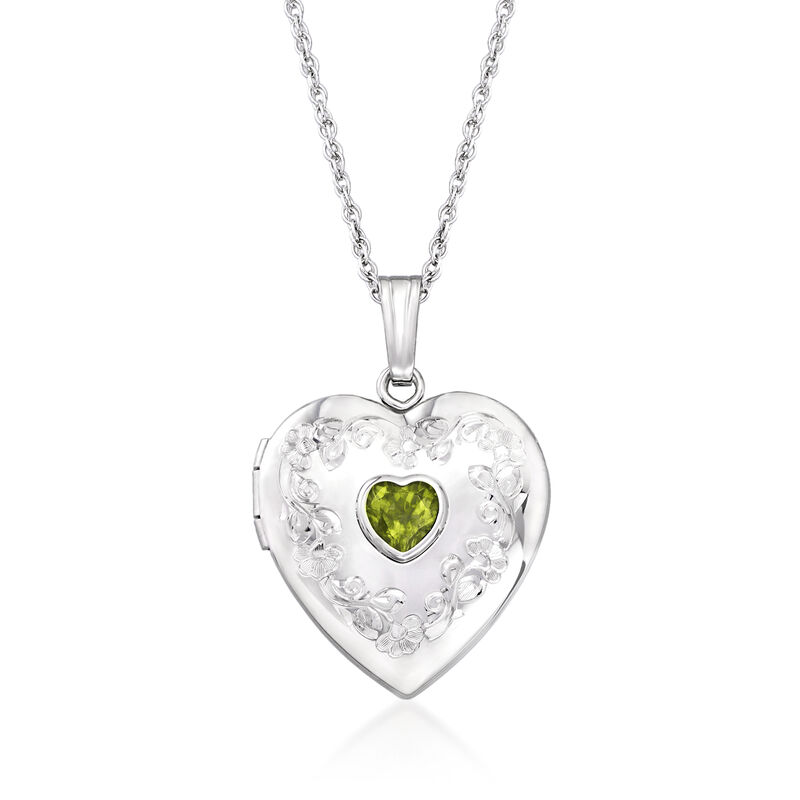 August/Peridot - .50 Carat Birthstone Heart Locket Necklace in Sterling Silver. 18&quot; image number 0