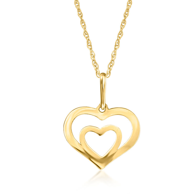 14kt Yellow Gold Double-Heart Pendant Necklace image number 0