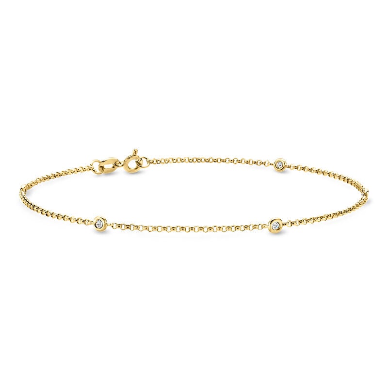 C. 2000 Vintage .23 ct. t.w. Diamond Station Anklet in 14kt Yellow Gold. 9" image number 2