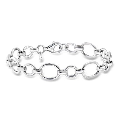 Italian Sterling Silver Cable and Oval-Link Bracelet
