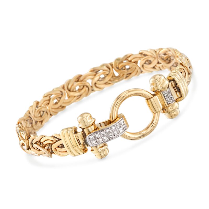 14kt Yellow Gold Byzantine Bracelet with .27 ct. t.w. Diamonds. 8&quot; image number 0