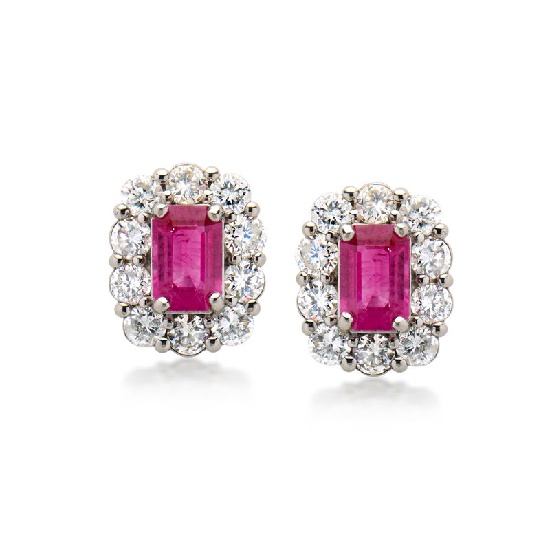 C. 1990 Vintage 1.02 ct. t.w. Ruby and 1.10 ct. t.w. Diamond Earrings in Platinum image number 0