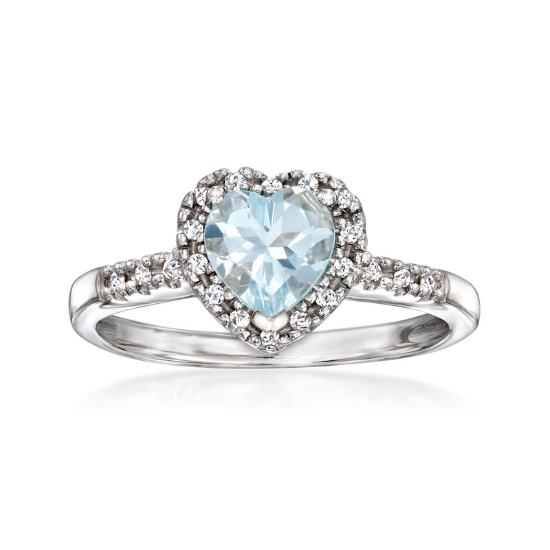 .60 Carat Aquamarine Heart Ring with Diamonds in Sterling Silver image number 0